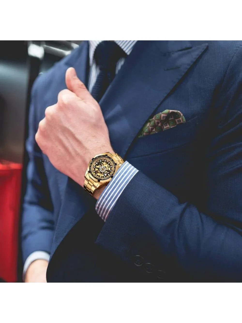 Luxury Mechanical Skeleton Watch, Waterproof Stainless Steel, Self-Winding
